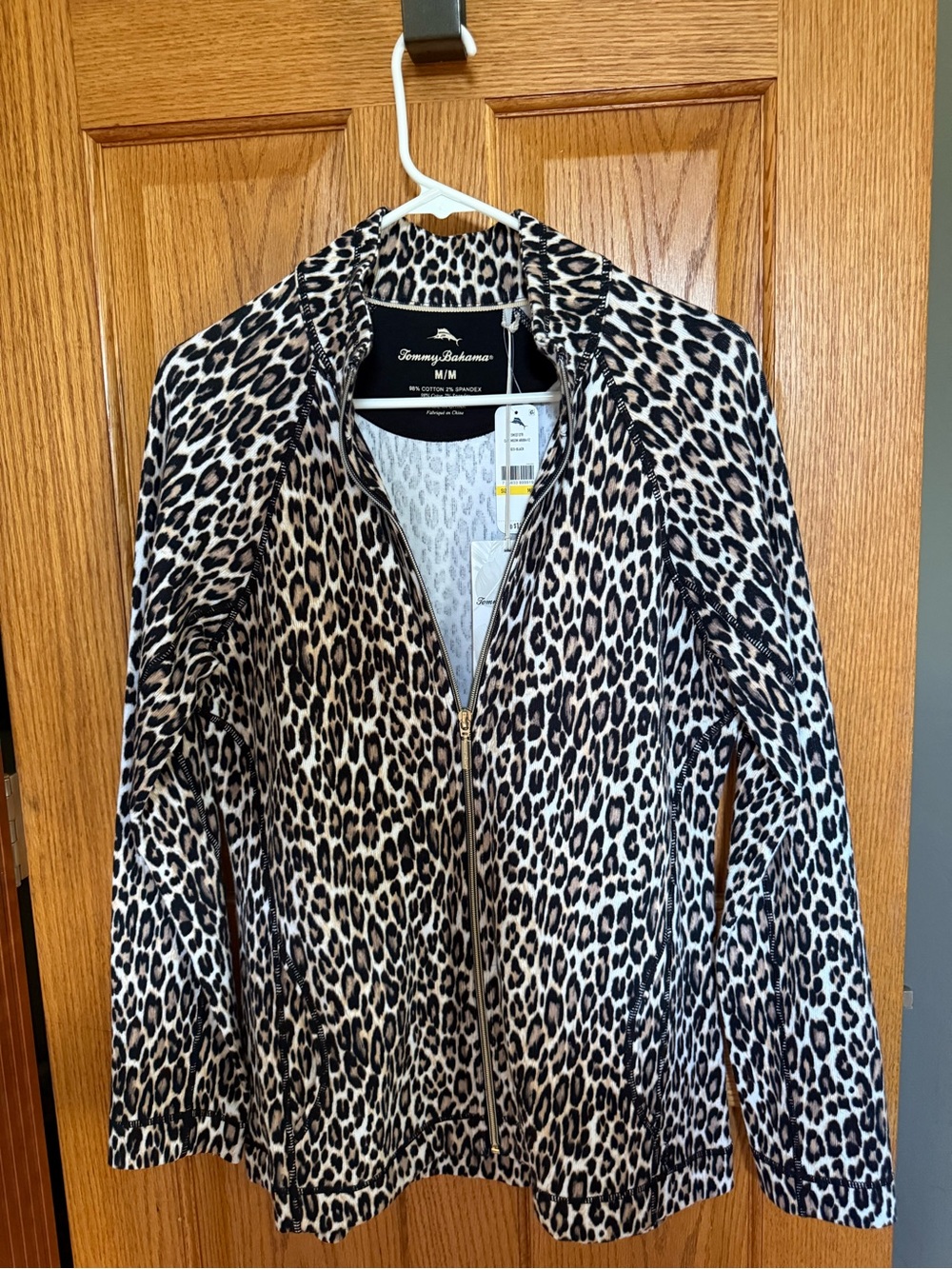 Tommy Bahama Animal Print Zip Front Jacket - Black & Cream - Size M